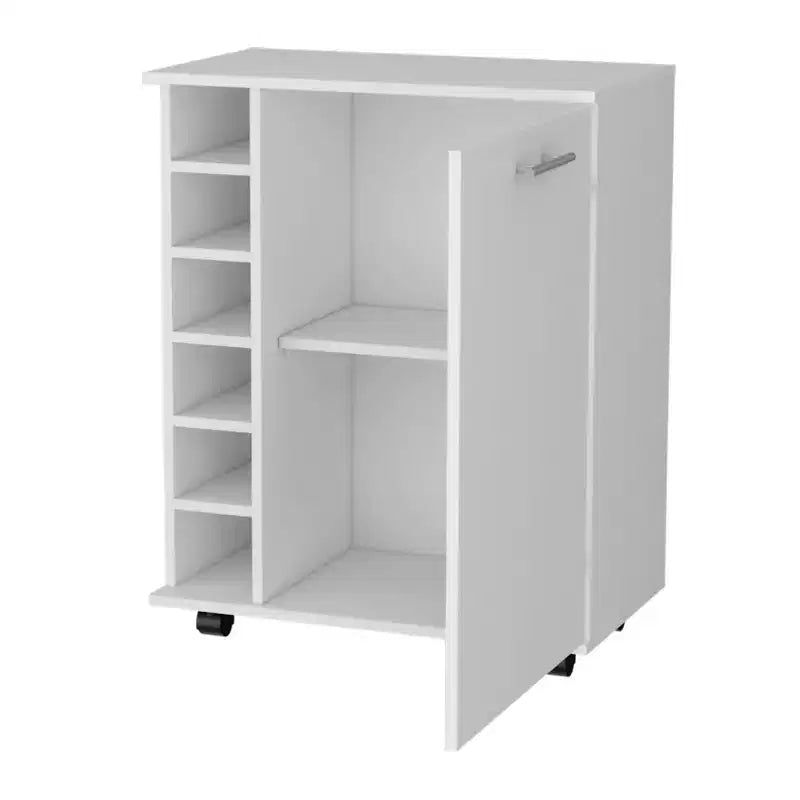 HomeRoots White Rolling Bar Cart With Wine Storage