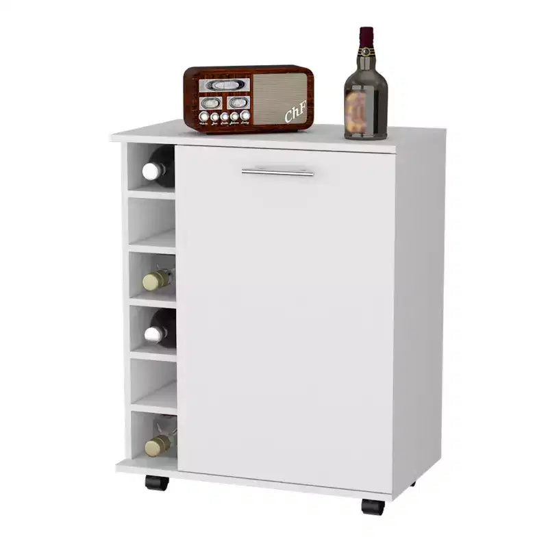 HomeRoots White Rolling Bar Cart With Wine Storage