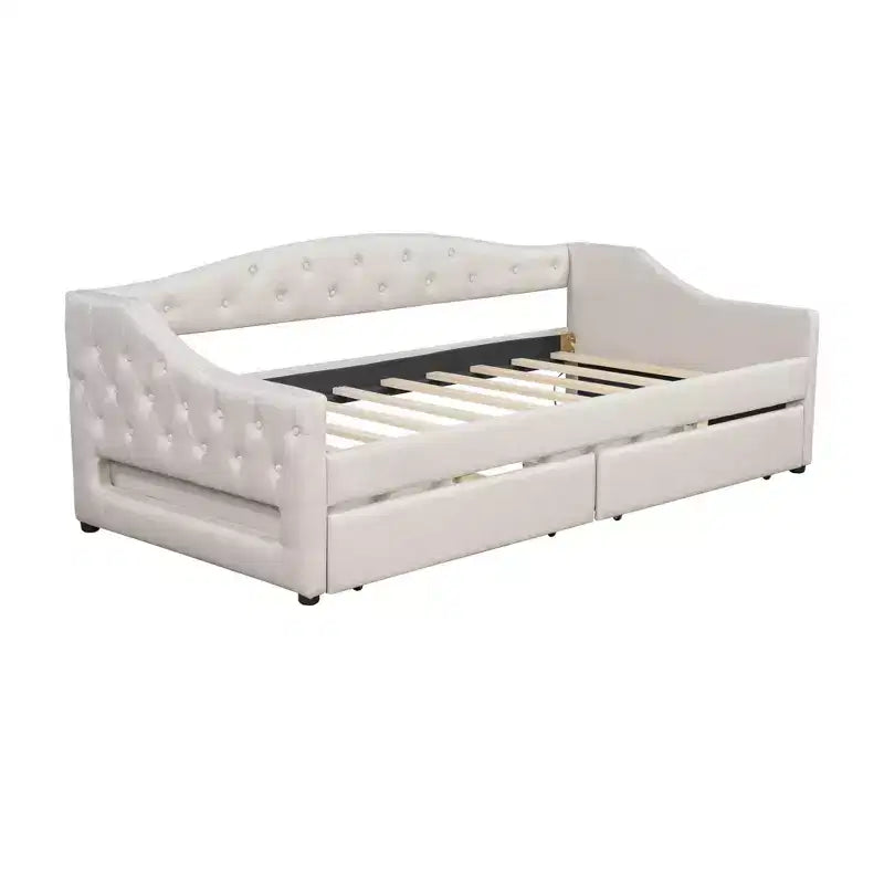 Whisen Upholstered Twin XL Size Daybed with LED Belt and 2 Drawers