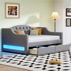 Whisen Upholstered Twin XL Size Daybed with LED Belt and 2 Drawers