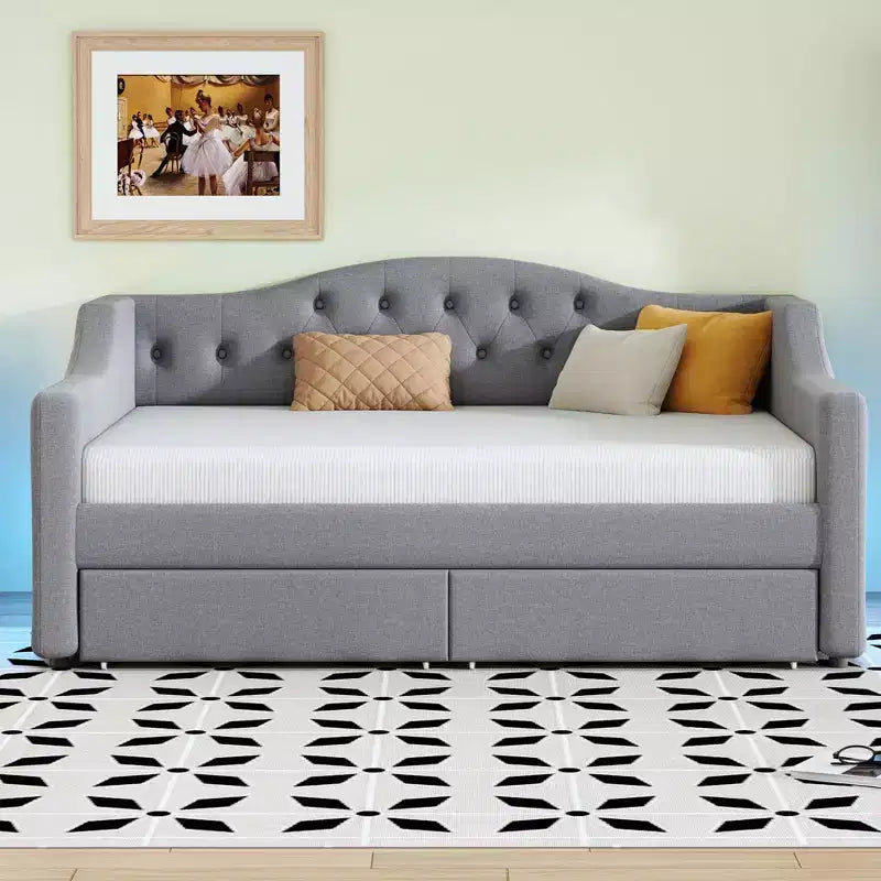 Whisen Upholstered Twin XL Size Daybed with LED Belt and 2 Drawers
