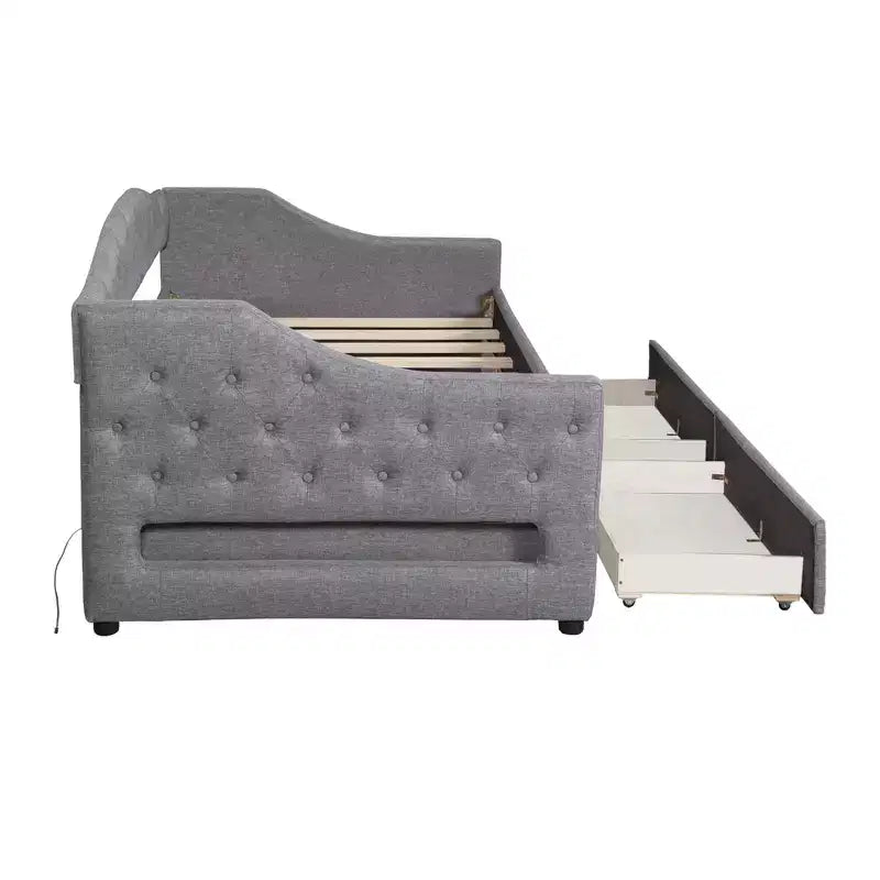 Whisen Upholstered Twin XL Size Daybed with LED Belt and 2 Drawers