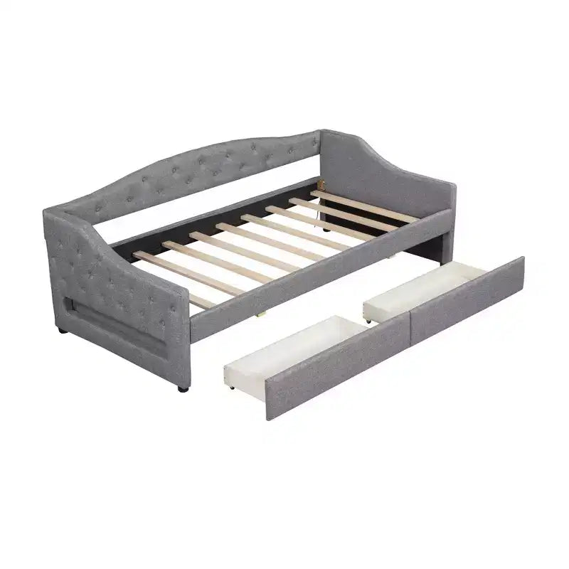 Whisen Upholstered Twin XL Size Daybed with LED Belt and 2 Drawers