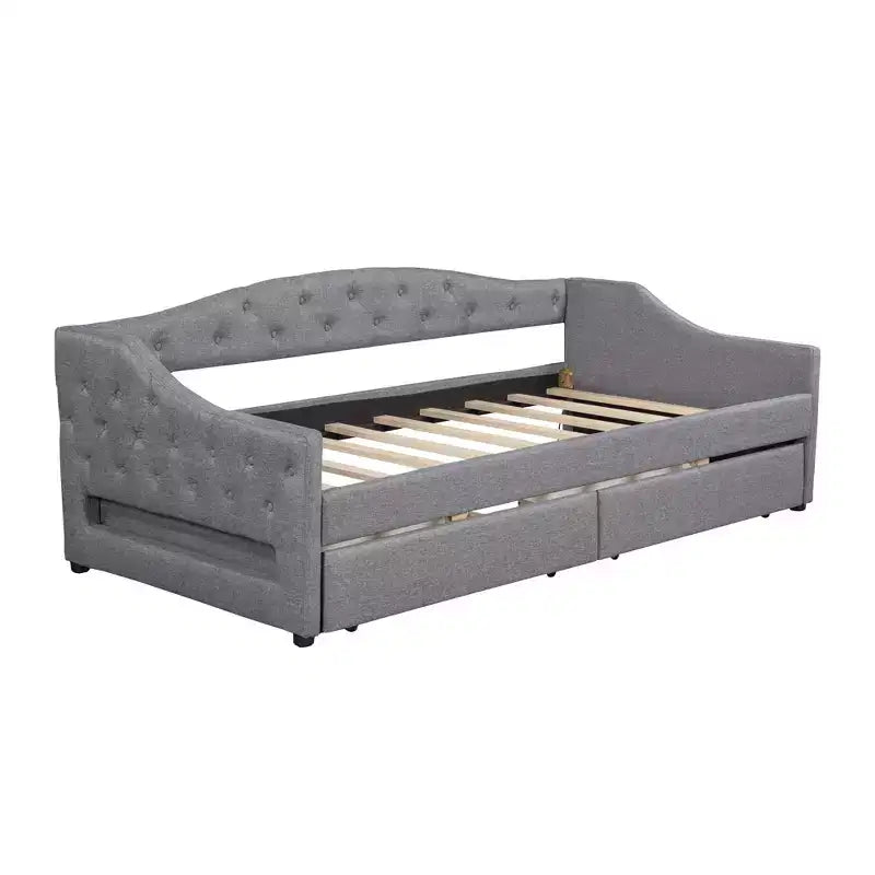 Whisen Upholstered Twin XL Size Daybed with LED Belt and 2 Drawers