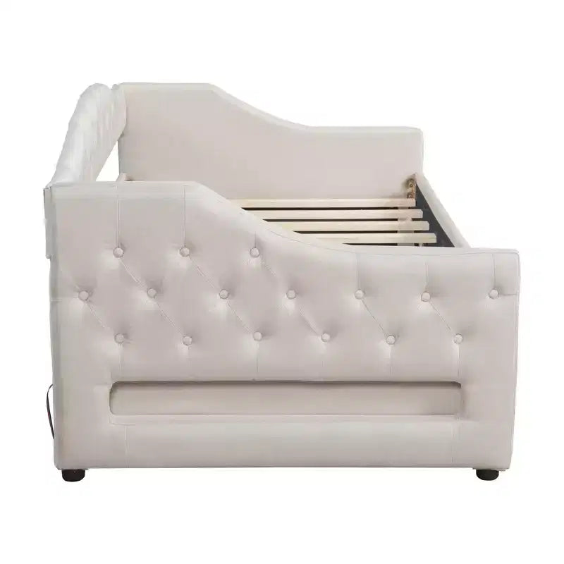 Whisen Upholstered Twin XL Size Daybed with LED Belt and 2 Drawers