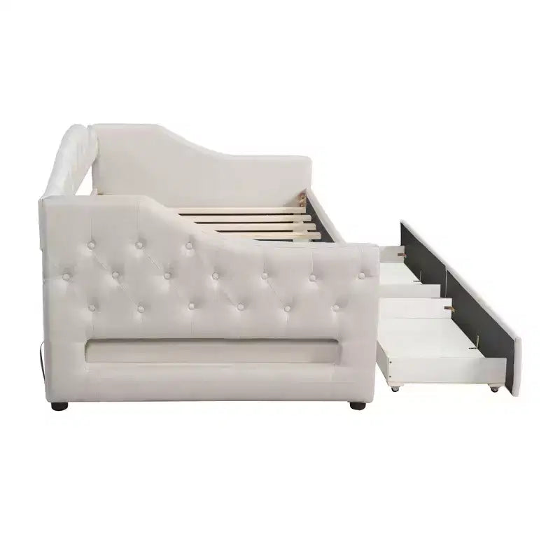 Whisen Upholstered Twin XL Size Daybed with LED Belt and 2 Drawers