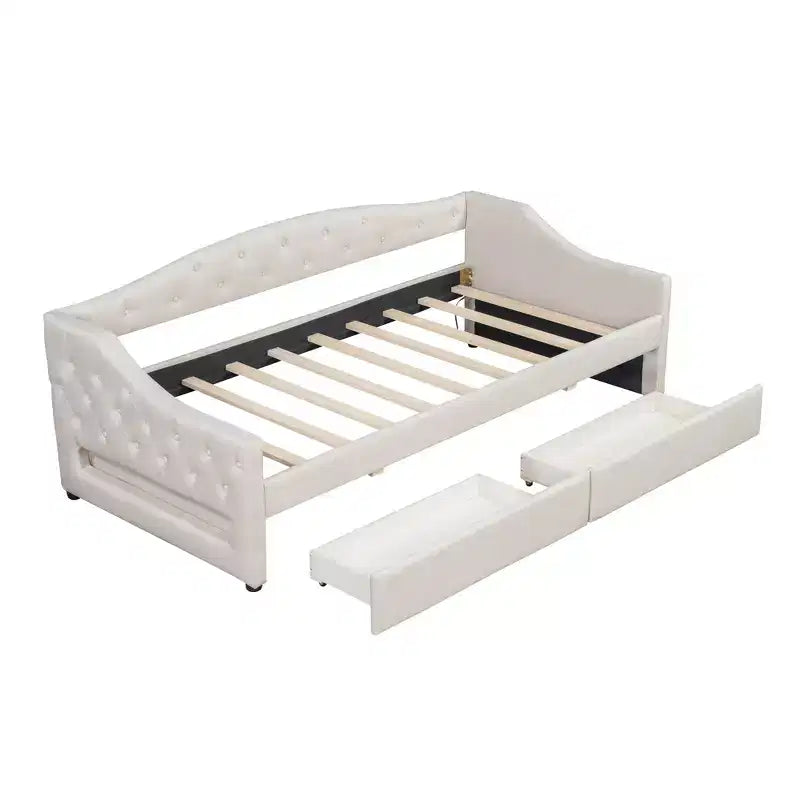 Whisen Upholstered Twin XL Size Daybed with LED Belt and 2 Drawers
