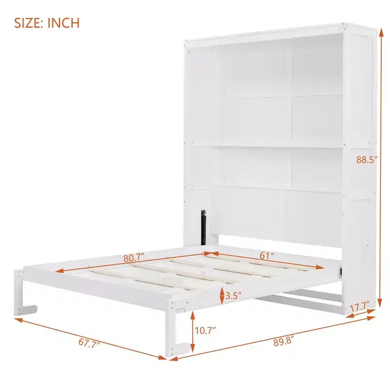 CLIHOME Queen Size Murphy Bed Space-Saving Wall Bed With Shelves