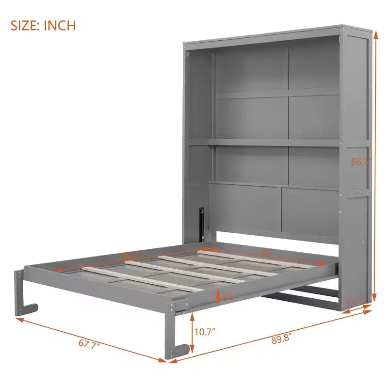 CLIHOME Queen Size Murphy Bed Space-Saving Wall Bed With Shelves