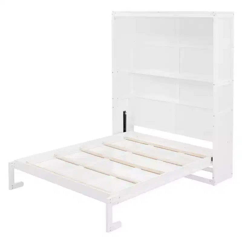 CLIHOME Queen Size Murphy Bed Space-Saving Wall Bed With Shelves