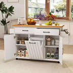 Costway Isola Cucina con Ruote Carrello Cucina con Cestino Porta Rifiuti a Scomparsa Tavolo da Isola Bianco/Nero