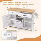 Costway Isola Cucina con Ruote Carrello Cucina con Cestino Porta Rifiuti a Scomparsa Tavolo da Isola Bianco/Nero