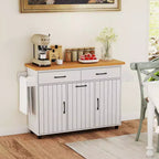 Costway Isola Cucina con Ruote Carrello Cucina con Cestino Porta Rifiuti a Scomparsa Tavolo da Isola Bianco/Nero