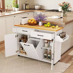 Costway Isola Cucina con Ruote Carrello Cucina con Cestino Porta Rifiuti a Scomparsa Tavolo da Isola Bianco/Nero