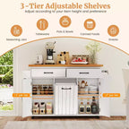 Costway Isola Cucina con Ruote Carrello Cucina con Cestino Porta Rifiuti a Scomparsa Tavolo da Isola Bianco/Nero