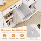 Costway Isola Cucina con Ruote Carrello Cucina con Cestino Porta Rifiuti a Scomparsa Tavolo da Isola Bianco/Nero