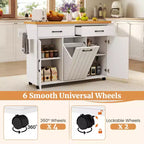 Costway Isola Cucina con Ruote Carrello Cucina con Cestino Porta Rifiuti a Scomparsa Tavolo da Isola Bianco/Nero