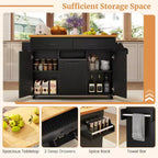 Costway Isola Cucina con Ruote Carrello Cucina con Cestino Porta Rifiuti a Scomparsa Tavolo da Isola Bianco/Nero