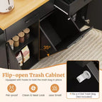 Costway Isola Cucina con Ruote Carrello Cucina con Cestino Porta Rifiuti a Scomparsa Tavolo da Isola Bianco/Nero