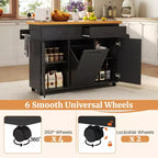Costway Isola Cucina con Ruote Carrello Cucina con Cestino Porta Rifiuti a Scomparsa Tavolo da Isola Bianco/Nero