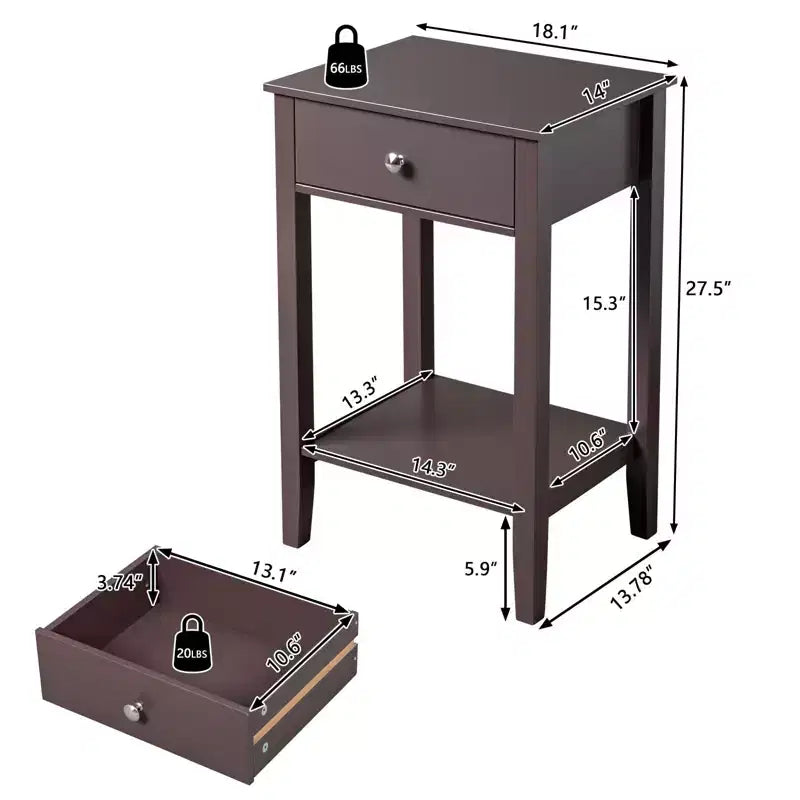 Karl Home 1-Drawer Brown MDF 18.11in. W Nightstands