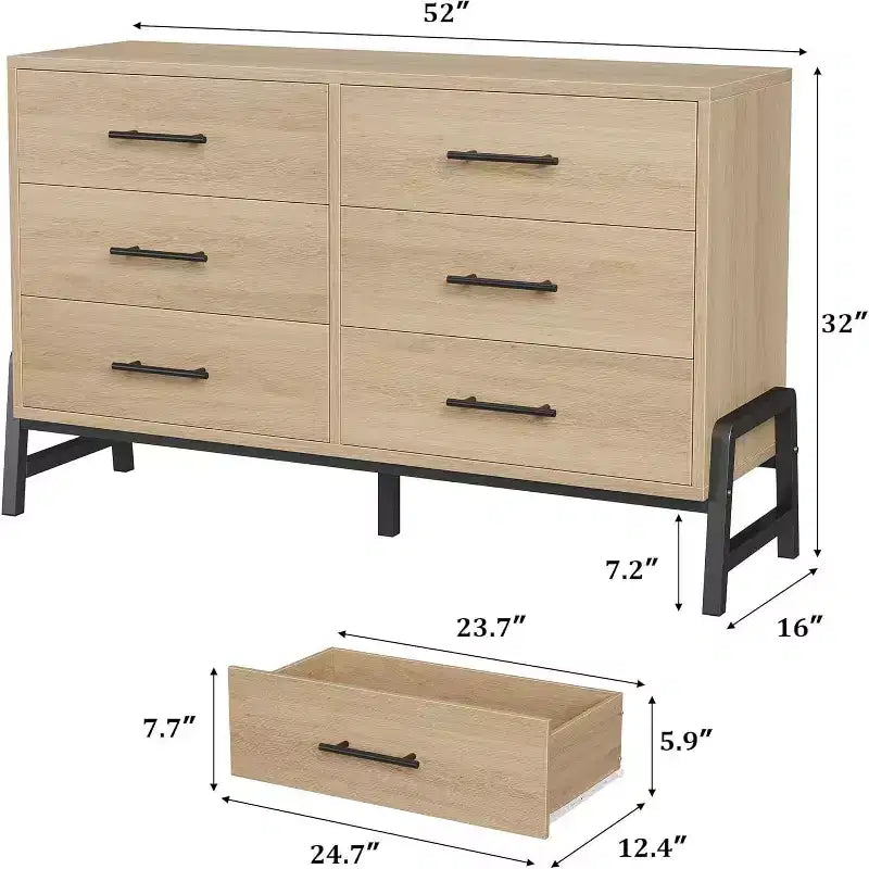 Cassettiera GustoWave a 6 cassetti in rattan con stazione di ricarica, Cassettiera per camera da letto, soggiorno, corridoio, comodino