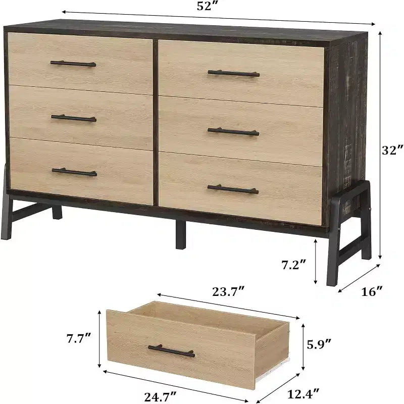 Cassettiera GustoWave a 6 cassetti in rattan con stazione di ricarica, Cassettiera per camera da letto, soggiorno, corridoio, comodino