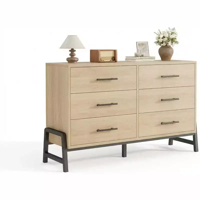 GustoWave 6-Drawer Rattan Dresser with Charging Station, Storage Chest for Bedroom Living Room Hallway Bedside