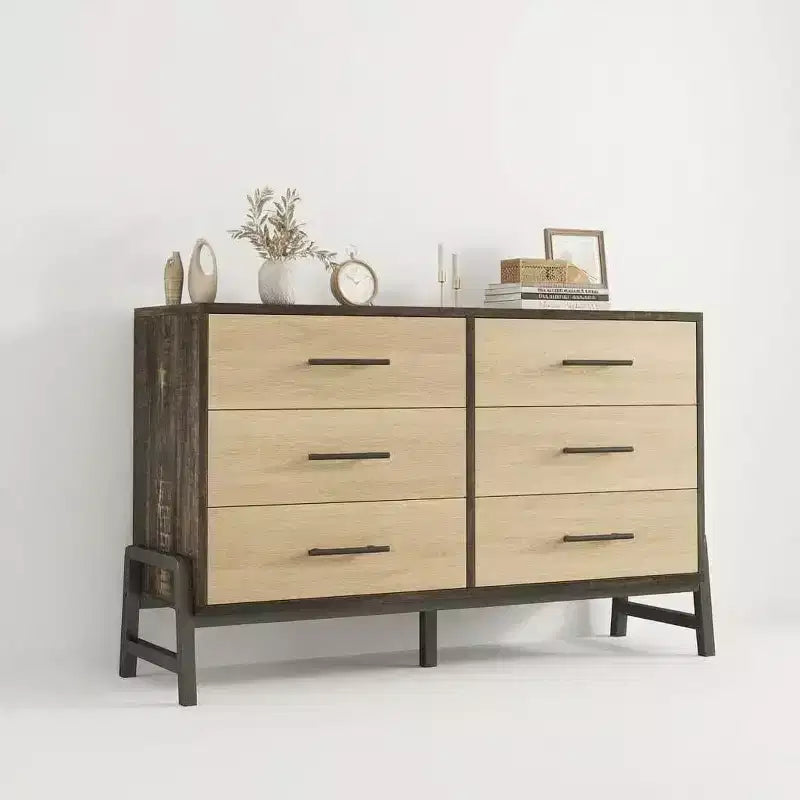 GustoWave 6-Drawer Rattan Dresser with Charging Station, Storage Chest for Bedroom Living Room Hallway Bedside
