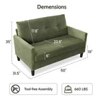 Dyonery 50 Beige Corduroy Loveseat Sofa with Solid Wood Frame for Living Room Small Comfy Loveseat with Deep Seat Spring Cushion, Tool-Free Assembly