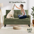 Dyonery 50 Beige Corduroy Loveseat Sofa with Solid Wood Frame for Living Room Small Comfy Loveseat with Deep Seat Spring Cushion, Tool-Free Assembly