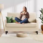 Dyonery 50 Beige Corduroy Loveseat Sofa with Solid Wood Frame for Living Room Small Comfy Loveseat with Deep Seat Spring Cushion, Tool-Free Assembly