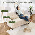 Dyonery 50 Beige Corduroy Loveseat Sofa with Solid Wood Frame for Living Room Small Comfy Loveseat with Deep Seat Spring Cushion, Tool-Free Assembly