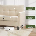 Dyonery 50 Beige Corduroy Loveseat Sofa with Solid Wood Frame for Living Room Small Comfy Loveseat with Deep Seat Spring Cushion, Tool-Free Assembly