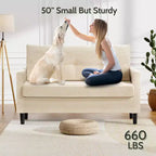 Dyonery 50 Beige Corduroy Loveseat Sofa with Solid Wood Frame for Living Room Small Comfy Loveseat with Deep Seat Spring Cushion, Tool-Free Assembly