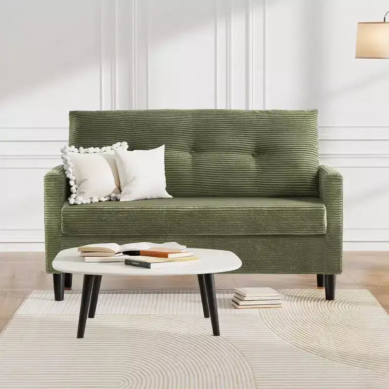 Dyonery 50 Beige Corduroy Loveseat Sofa with Solid Wood Frame for Living Room Small Comfy Loveseat with Deep Seat Spring Cushion, Tool-Free Assembly