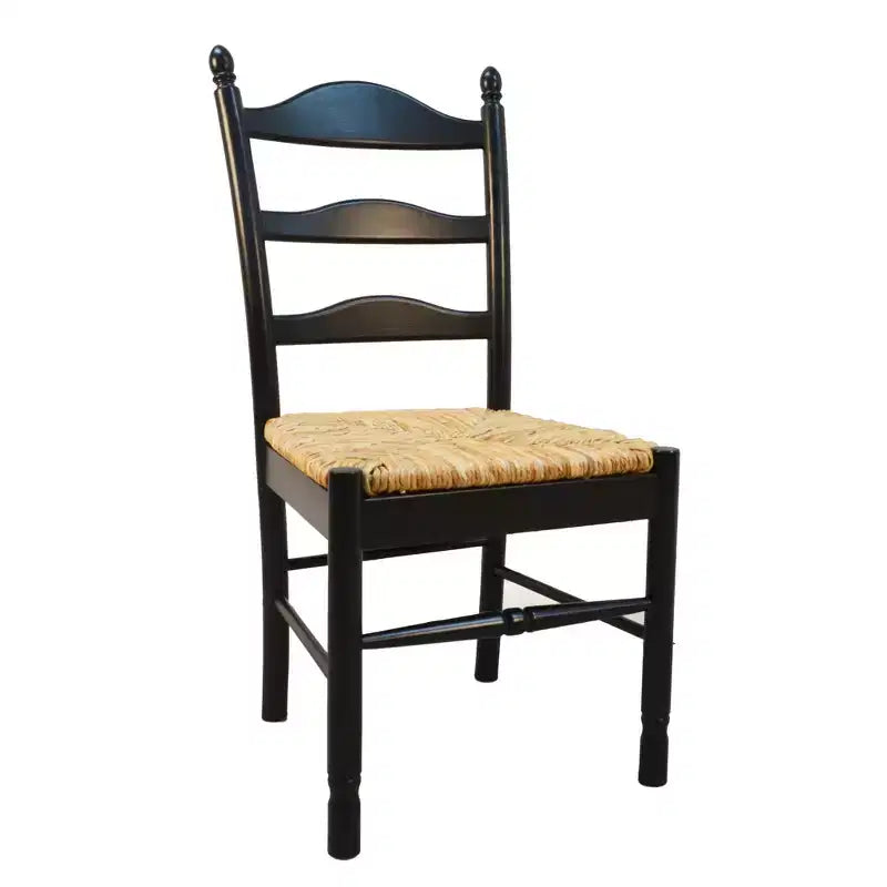 HomeRoots Straw And Black Wood Ladder Back Dining Side Chair