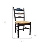 Sedia da pranzo HomeRoots con schienale a scala in paglia e legno nero