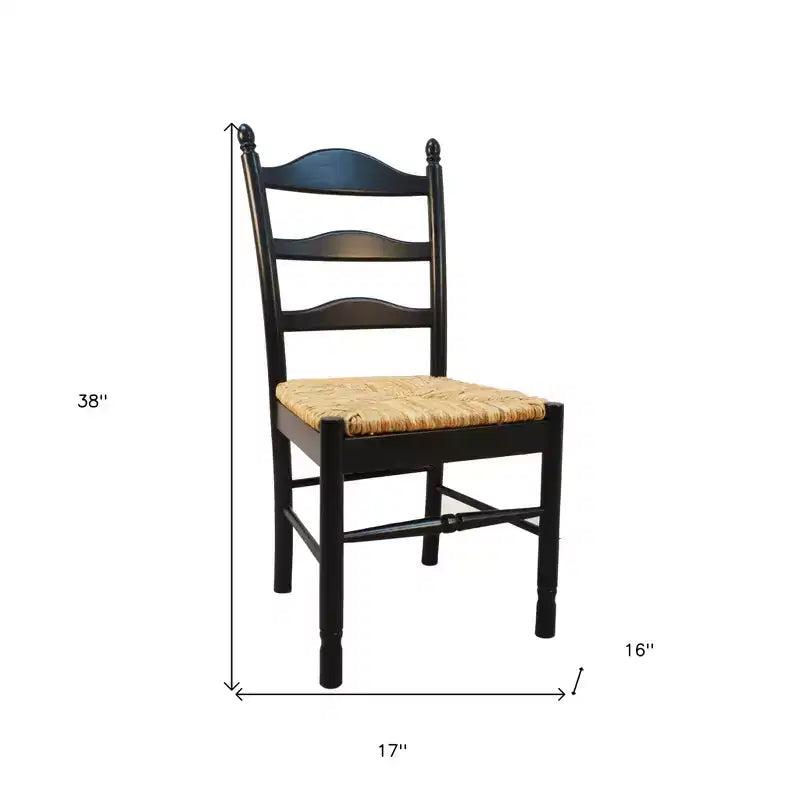 Sedia da pranzo HomeRoots con schienale a scala in paglia e legno nero
