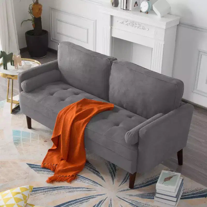 MAYEERTY 65 Modern Loveseat Sofa with Removable Back Cushions & 2 Bolster Pillows, Solid Wood Legs Couch