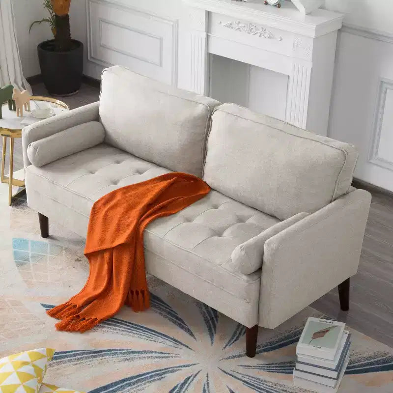 MAYEERTY 65 Modern Loveseat Sofa with Removable Back Cushions & 2 Bolster Pillows, Solid Wood Legs Couch