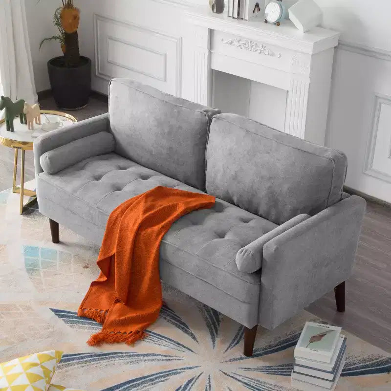 MAYEERTY 65 Modern Loveseat Sofa with Removable Back Cushions & 2 Bolster Pillows, Solid Wood Legs Couch