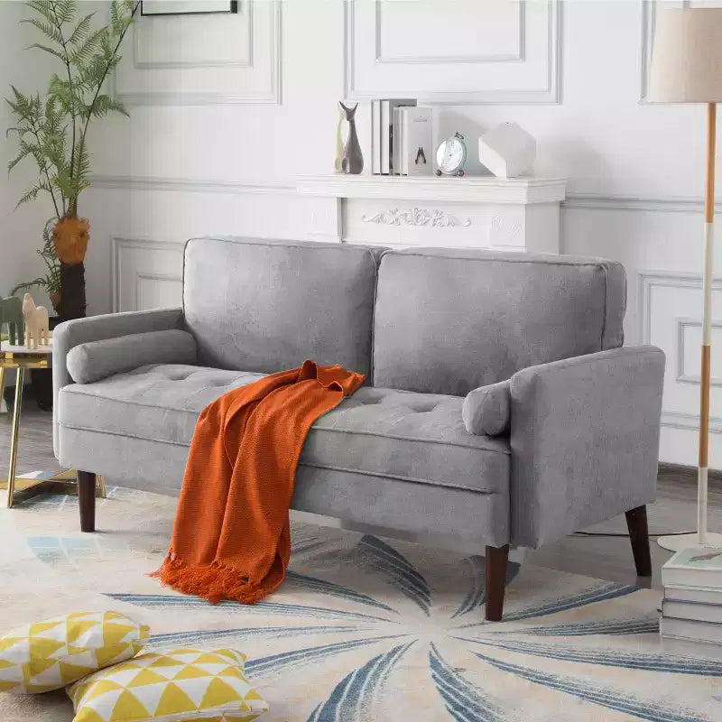 MAYEERTY 65 Modern Loveseat Sofa with Removable Back Cushions & 2 Bolster Pillows, Solid Wood Legs Couch