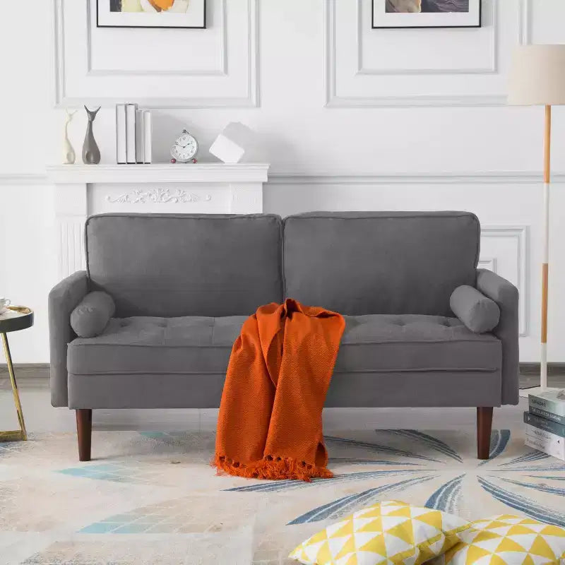 MAYEERTY 65 Modern Loveseat Sofa with Removable Back Cushions & 2 Bolster Pillows, Solid Wood Legs Couch