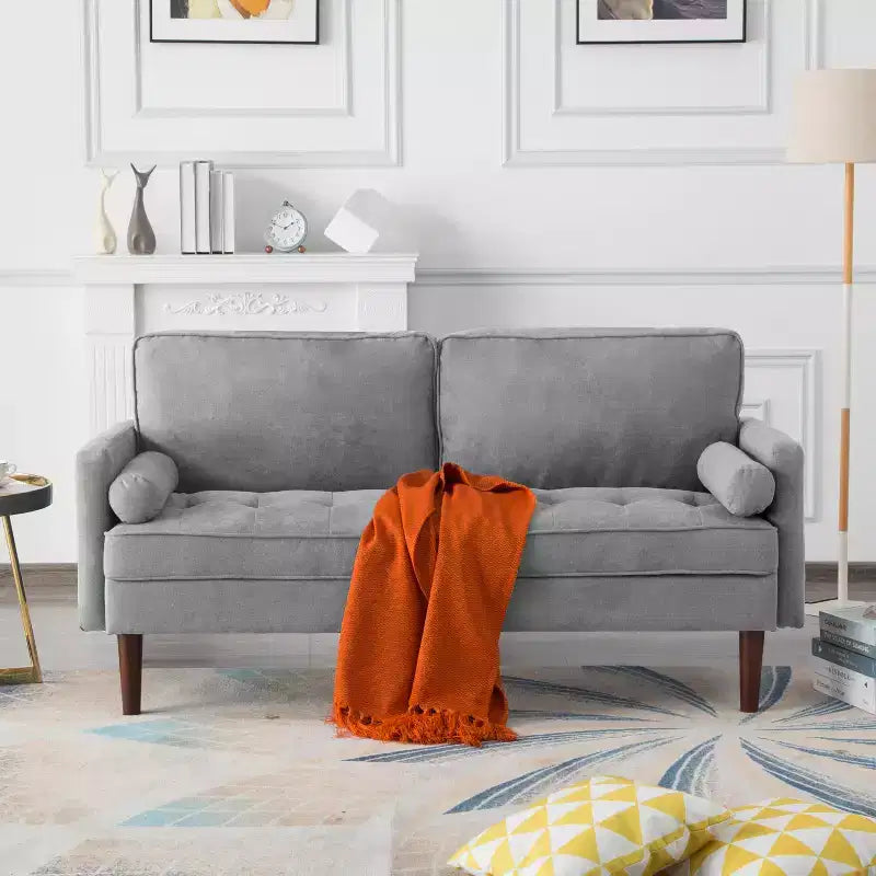 MAYEERTY 65 Modern Loveseat Sofa with Removable Back Cushions & 2 Bolster Pillows, Solid Wood Legs Couch