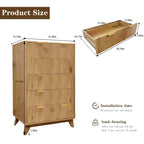 Fluted 5 Drawers Dresser, 47 Tall Modern Chest of Drawers, Curved Profile Design, Wood Drawer Organizer