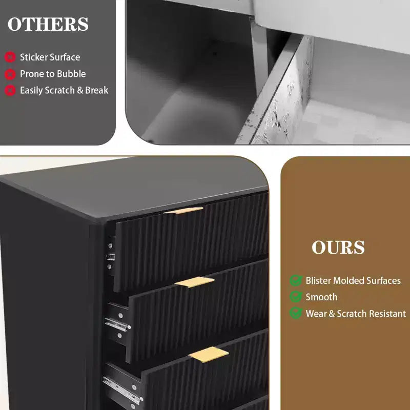 Fluted 5 Drawers Dresser, 47 Tall Modern Chest of Drawers, Curved Profile Design, Wood Drawer Organizer