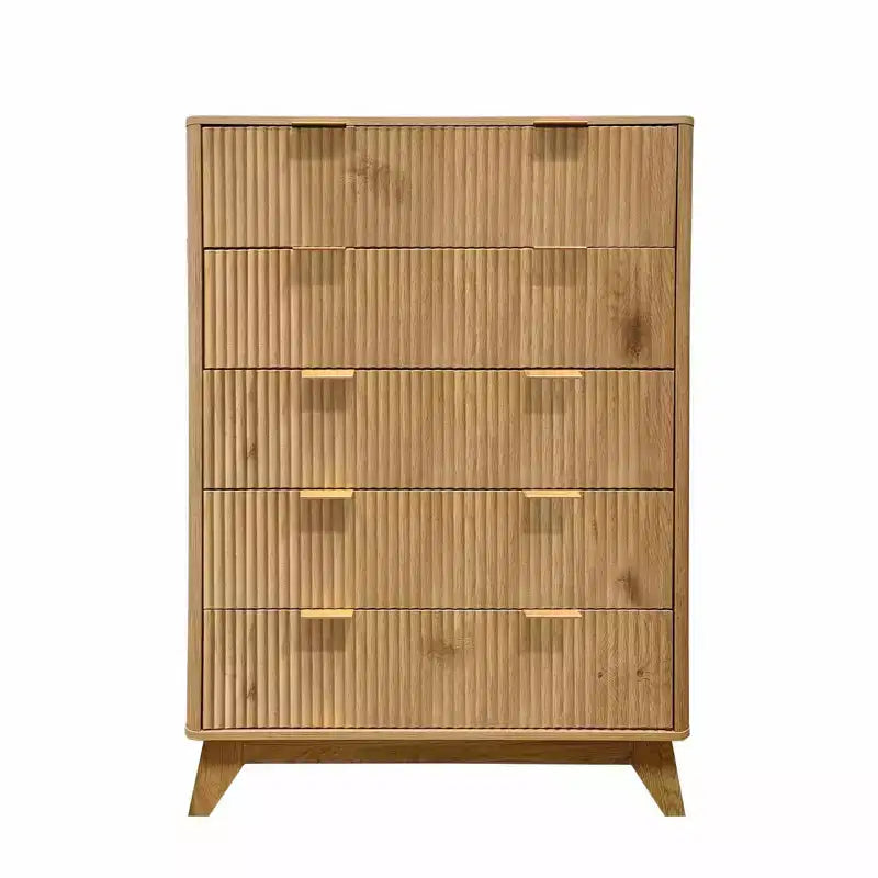Fluted 5 Drawers Dresser, 47 Tall Modern Chest of Drawers, Curved Profile Design, Wood Drawer Organizer