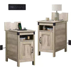 DEXYLLO Tavolino d'Appoggio per Fattoria Set da 2 con Stazione di Ricarica, Tavolini Laterali Stretti, USB e Prese, Comodini in Legno con Contenitore