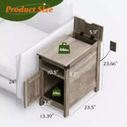 DEXYLLO Tavolino d'Appoggio per Fattoria Set da 2 con Stazione di Ricarica, Tavolini Laterali Stretti, USB e Prese, Comodini in Legno con Contenitore